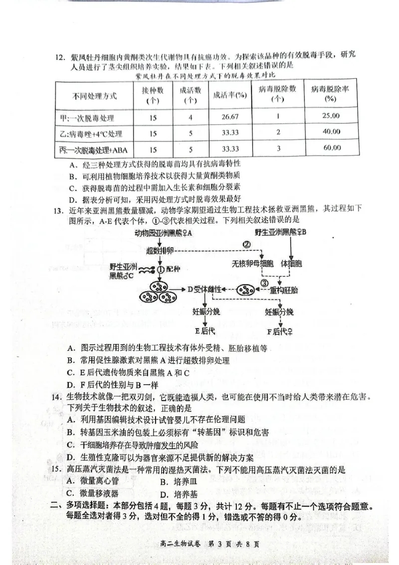 江苏省盐城市东台市2024-2025学年高二下学期期末考试生物试卷_2025年6月_250625江苏盐城市2024-2025学年高二下学期期末考试（全科）