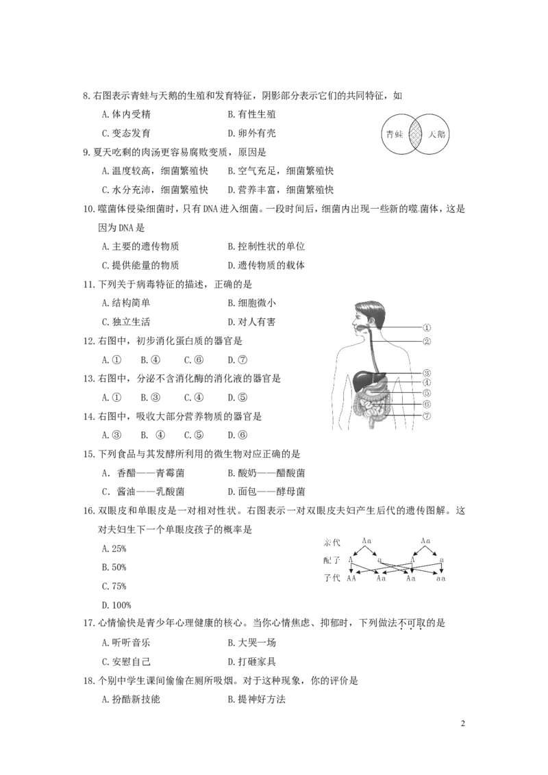 福建省泉州市2016年中考生物真题试题（含答案）_中考真题_8.生物中考真题2015-2024年_2016年全国中考生物74份