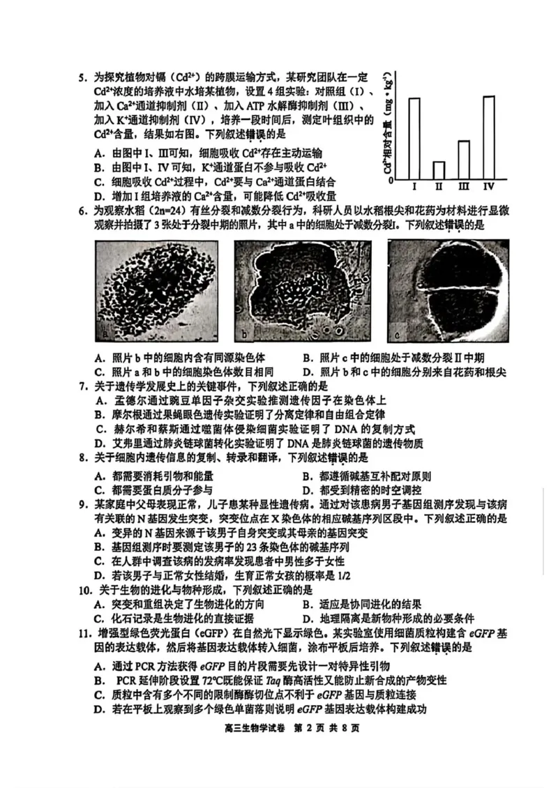 无锡市2025年秋学期高三期中教学质量调研测试生物_251108江苏省无锡市2025年秋学期高三期中教学质量调研测试（全科）_江苏省无锡市2025-2026学年高三上学期期中教学质量调研测试生物