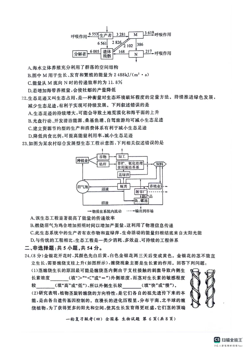 生物试题_2024届百师联盟高三上学期一轮复习联考(四)全国卷_百师联盟2024届高三上学期一轮复习联考(四)全国卷生物