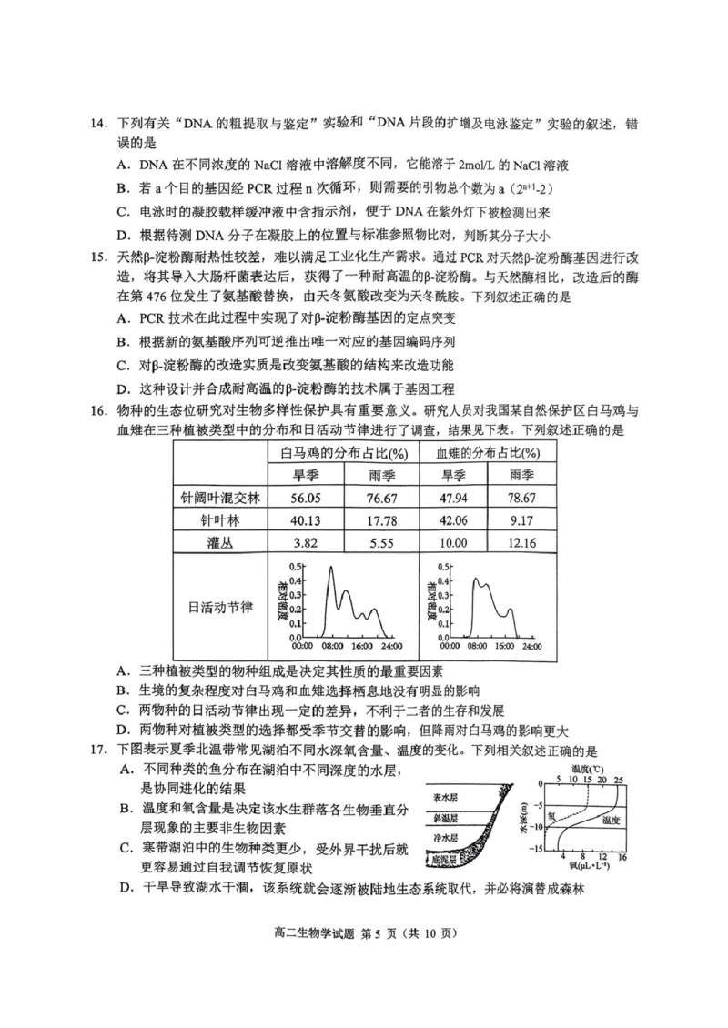 四川省达州市普通高中2024&mdash;2025学年高二年级下学期期末教学质量监测生物试题四川省达州市普通高中2024&mdash;2025学年高二年级下学期期末教学质量监测生物试题_2025年7月