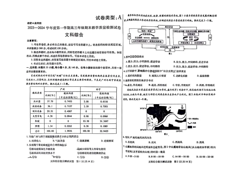 内蒙古包头市2023-2024学年高三上学期期末考试文科综合试题_2024届内蒙古包头市高三上学期期末教学质量检测_内蒙古包头市2024届高三上学期期末教学质量检测文综