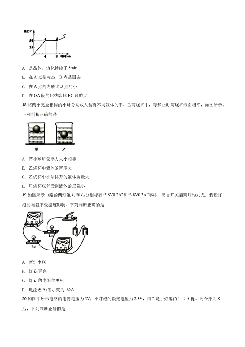 精品解析：2019年山东省临沂市中考物理试题（原卷版）_中考真题_4.物理中考真题2015-2024年_2019年中考物理真题175份_2019年中考真题精品解析物理（山东临沂市）精编word版