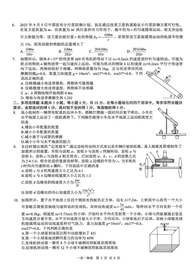 2026届四川省泸州市高三上学期一模物理试题（无答案）_2511262026届四川省泸州市高三一模（全科）