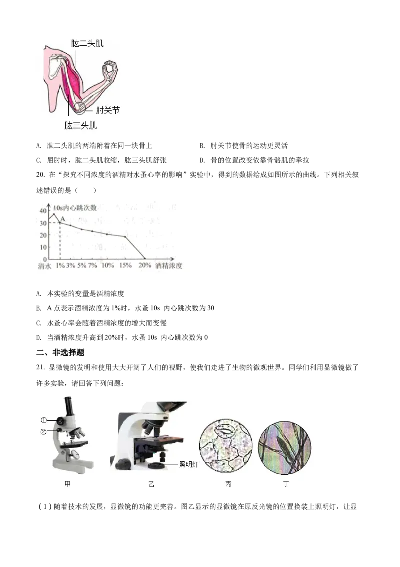 精品解析：2022年吉林省长春市中考生物真题（原卷版）_中考真题_8.生物中考真题2015-2024年_2022年全国中考生物114份14
