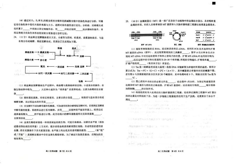 山东省威海市2024-2025学年高二下学期期末考试生物试题_2025年7月_250721山东省威海市2024-2025学年高二下学期期末考试（全科）