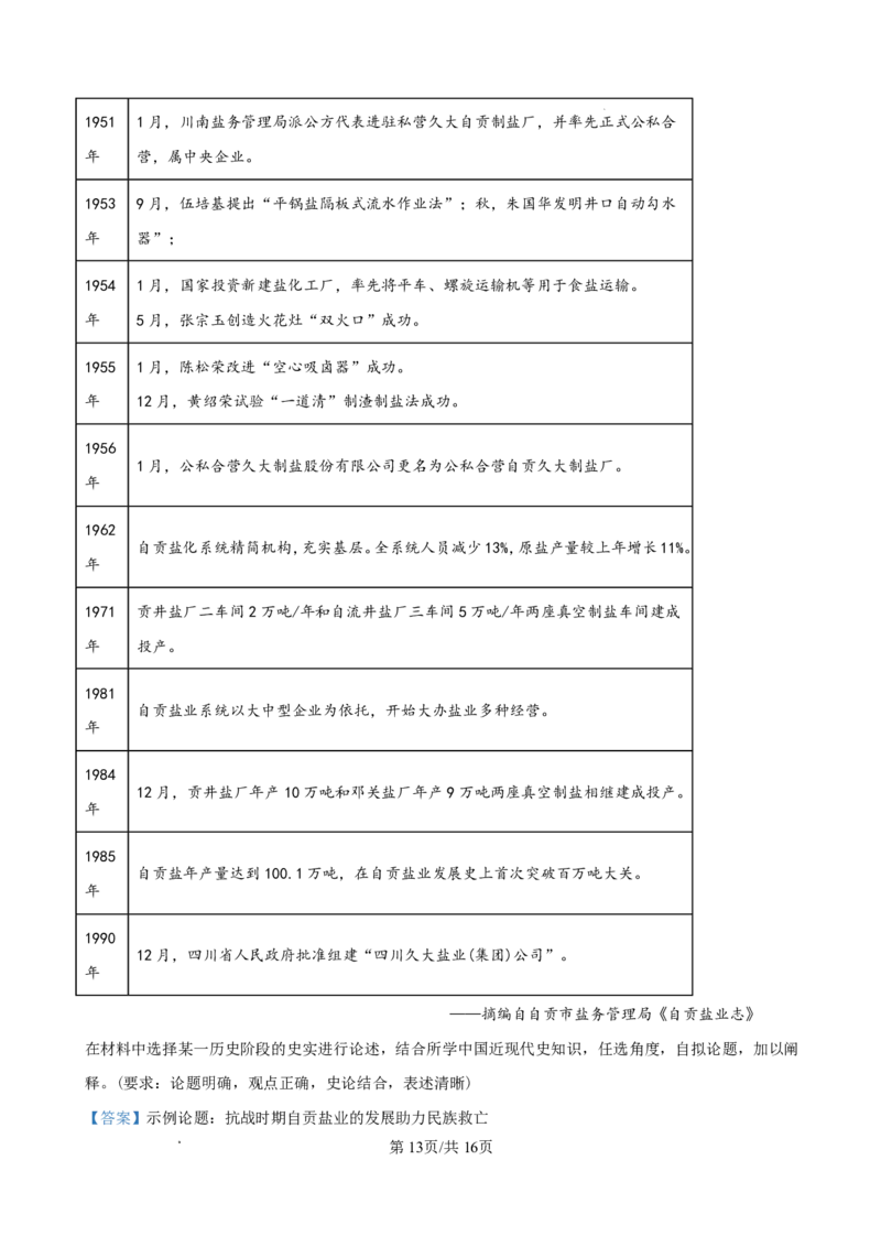 资阳市高中2023级第一次诊断性考试历史答案_251115四川省资阳市高中2023级第一次诊断性考试（资阳一诊）（全科）