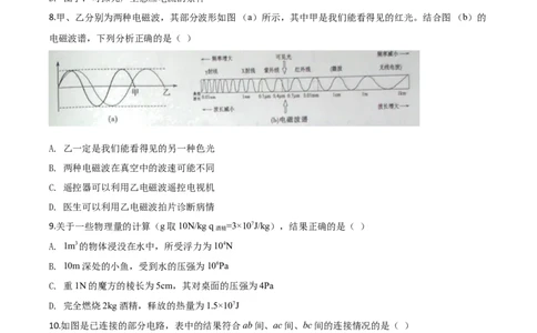 精品解析：2020年山东省济宁市中考物理试题（高中段学校招生考试物理试题)（原卷版）_中考真题_4.物理中考真题2015-2024年_2020中考物理真题110份