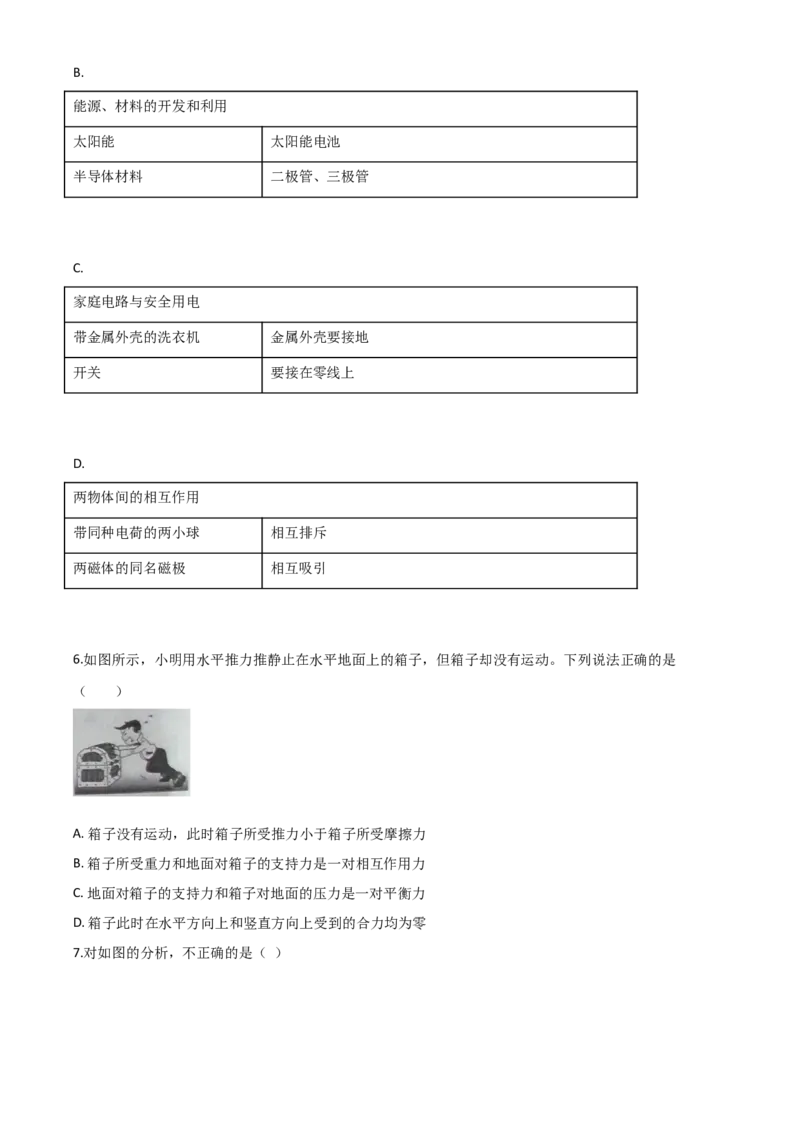 精品解析：2020年山东省济宁市中考物理试题（高中段学校招生考试物理试题)（原卷版）_中考真题_4.物理中考真题2015-2024年_2020中考物理真题110份