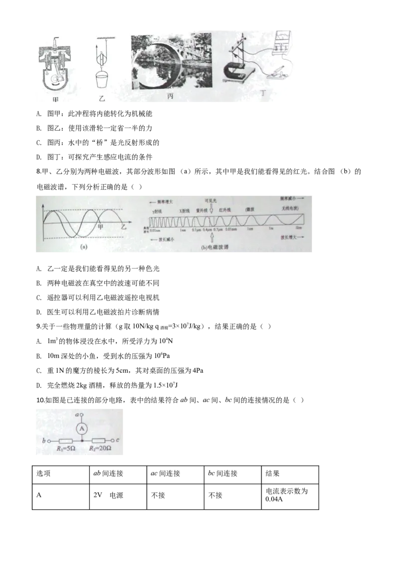 精品解析：2020年山东省济宁市中考物理试题（高中段学校招生考试物理试题)（原卷版）_中考真题_4.物理中考真题2015-2024年_2020中考物理真题110份