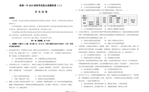 曲靖一中2025届高考决胜全真模拟卷（二）历史_2025年6月_250601云南省曲靖一中2025届高考决胜全真模拟卷（二）（全科）
