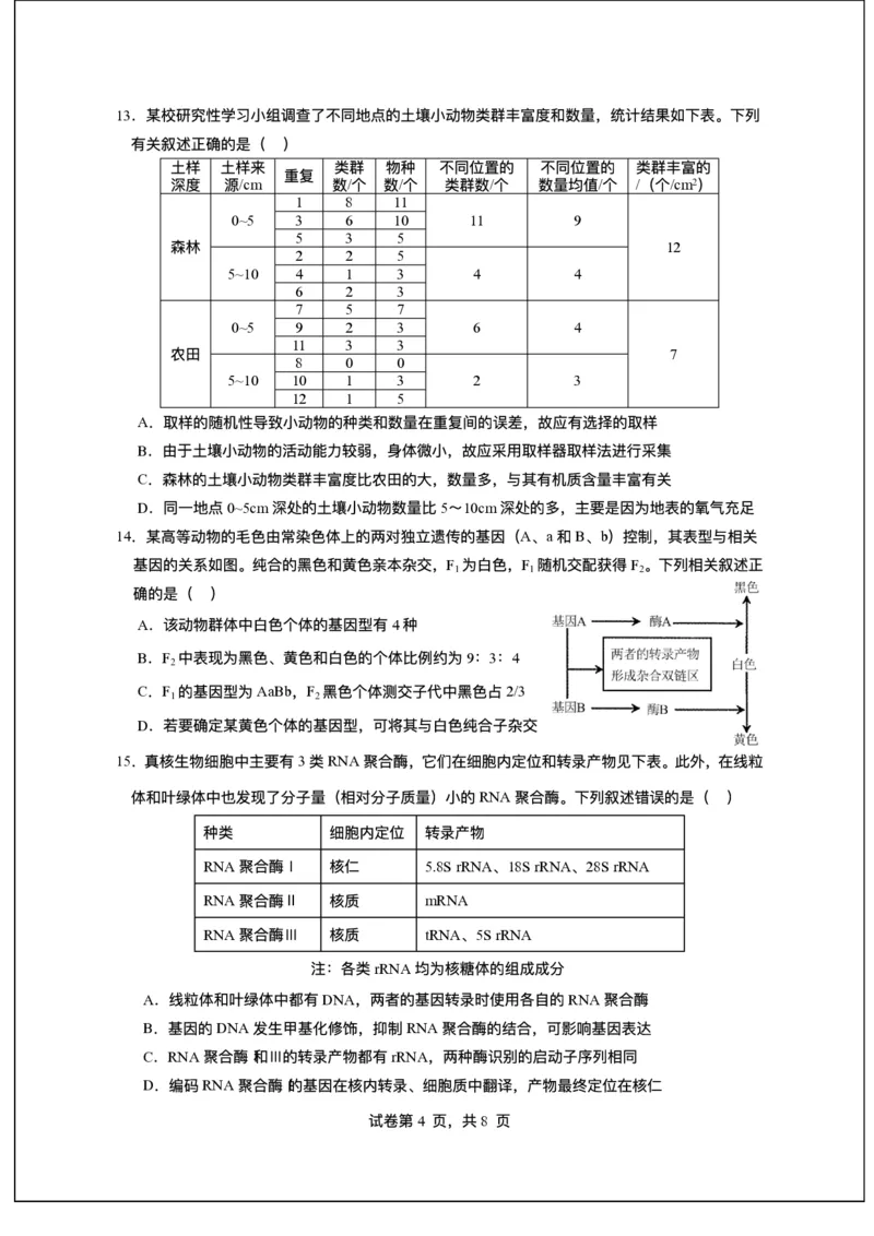 广东省东莞市七校2025-2026学年高三上学期12月期中联考生物试题_2025年12月_251210广东省东莞市七校2025-2026学年高三上学期12月联考（全科）