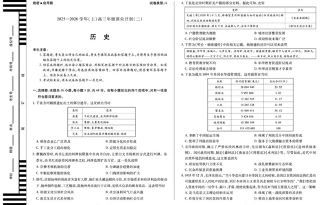 历史A卷天一大联考&middot;河南省、陕西甘肃省2025-2026学年（上）高三年级顶尖计划（二）_2025年12月_251211河南省、陕西甘肃省2025-2026学年（上）高三年级顶尖计划（二）（全科）