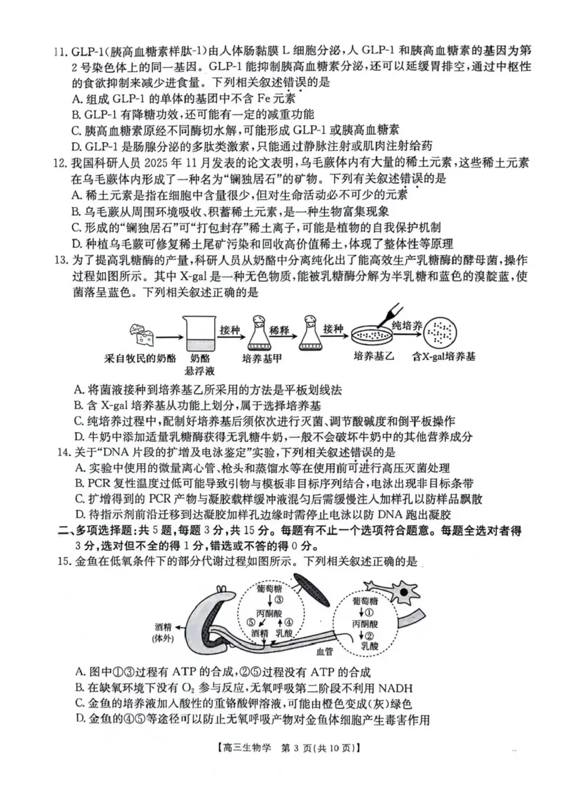 江苏金太阳百校联考2026届高三上学期12月生物试题+答案_2025年12月_251218江苏金太阳百校联考2026届高三上学期12月联考（197C1）（全科）