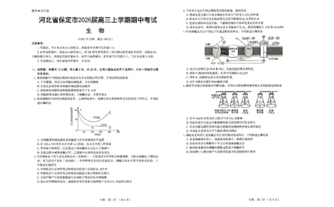 河北省保定市2025-2026学年高三上学期11月期中生物试题（含答案）_251105河北省保定市2025-2026学年高三上学期11月期中