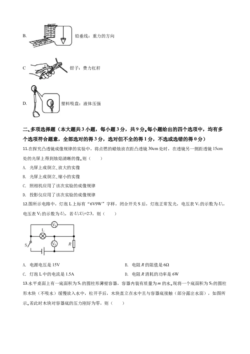 精品解析：2020年天津市中考物理试题（原卷版）_中考真题_4.物理中考真题2015-2024年_2020中考物理真题110份_2020年中考真题精品解析物理（天津卷）精编word版
