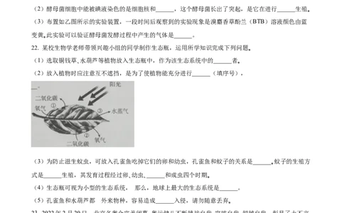 精品解析：2022年吉林省大安市中考生物真题（原卷版）(1)_中考真题_8.生物中考真题2015-2024年_2022年全国中考生物114份14