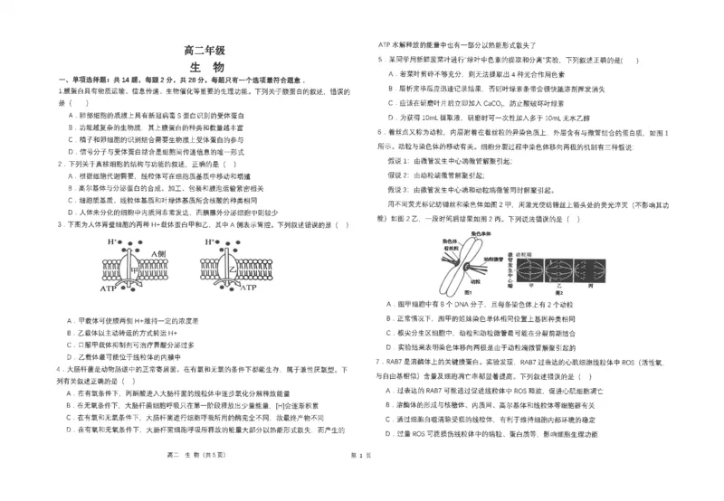 江苏省南通市海安高级中学2024-2025学年高二下学期6月月考生物试题（含答案）_2025年6月_250621江苏省南通市海安高级中学2024-2025学年高二下学期6月月考（全科）