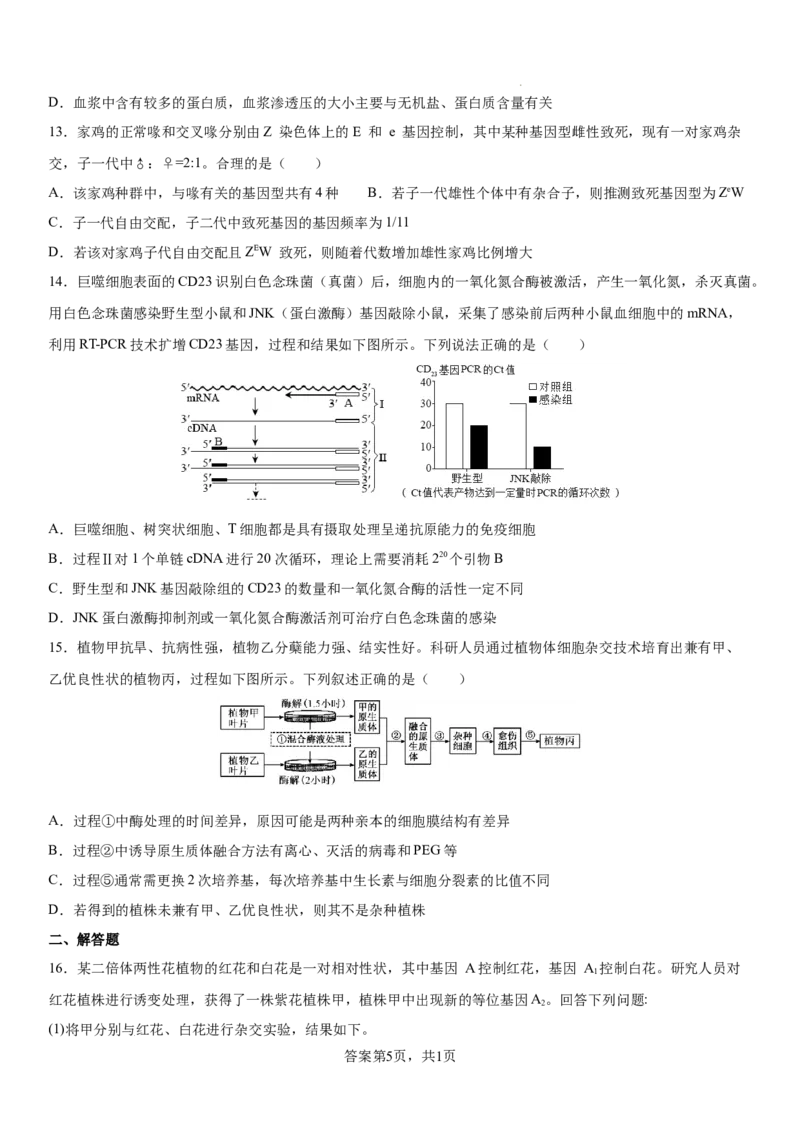 四川省成都市成华区某校2025-2026学年高三上学期12月一诊模拟生物试题_2025年12月_2512162026届四川省成都市成华区列五中学高三上学期12月一诊考前模拟（全科）