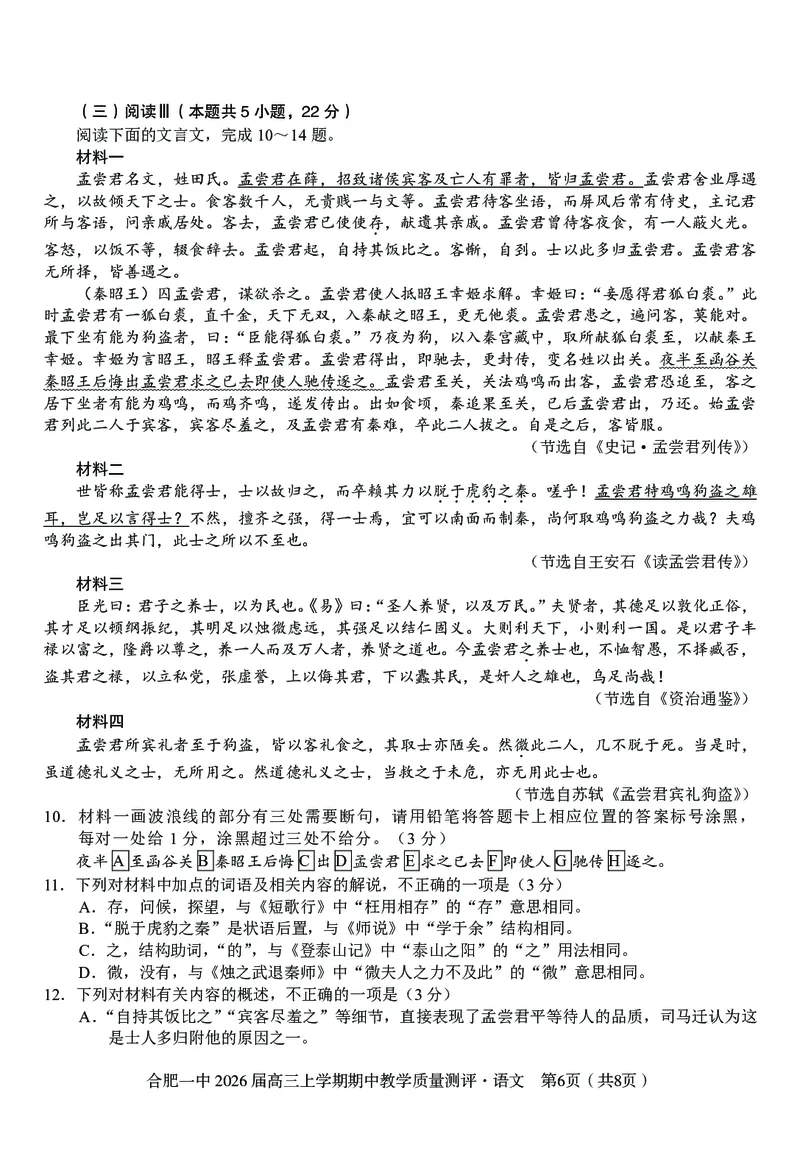 语文合肥一中2026届高三上学期期中教学质量检测_251115安徽省合肥一中2026届高三上学期期中教学质量检测（全科）