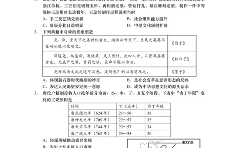 江苏省如皋市2025-2026学年度高三年级第一学期教学质量调研（二）历史试题_2025年12月_251218江苏南通市如皋市2026届高三上学期教学质量调研（二）（全科）