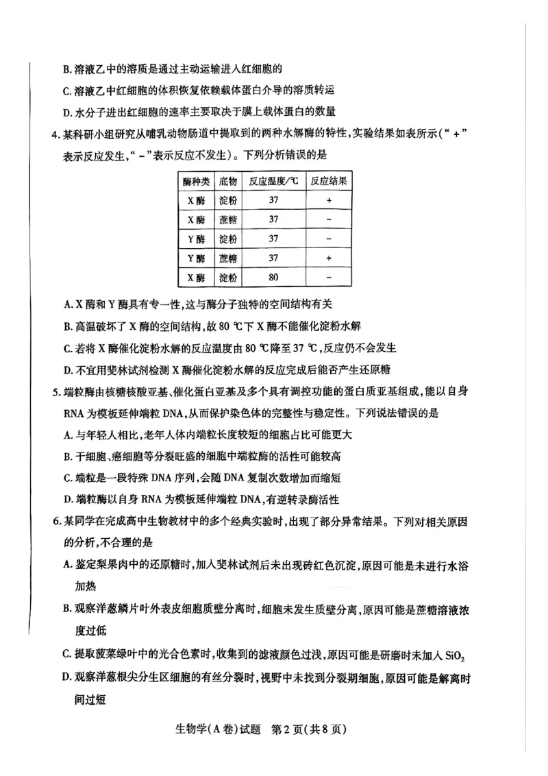 河南省周口市重点高中2025-2026学年高三上学期11月期中生物试题_251111河南陕西2025-2026学年（上）高三年级天一小高考（二）_2025-2026学年（上）高三年级天一小高考（二）生物试题+答案
