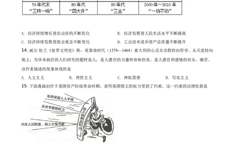 精品解析：2021年湖南省衡阳市中考历史试题（原卷版）_中考真题_6.历史中考真题2015-2024年_地区卷_湖南省_衡阳历史17-22