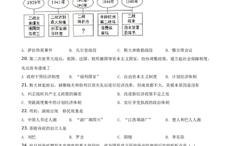 精品解析：2021年湖南省衡阳市中考历史试题（原卷版）_中考真题_6.历史中考真题2015-2024年_地区卷_湖南省_衡阳历史17-22