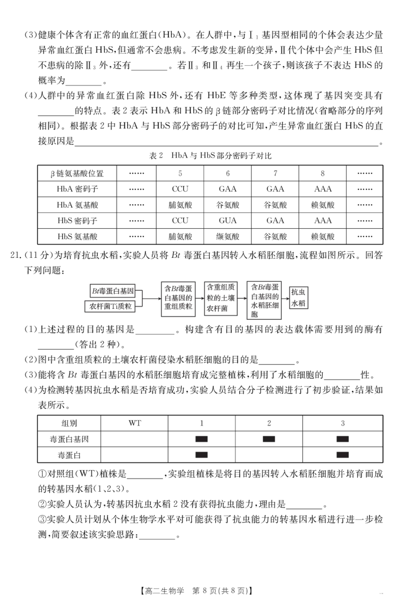 云南省曲靖市2024-2025届高二下学期阶段性诊断考试生物学_2025年7月_250704云南省2024-2025届（下学期）高二年级阶段性诊断考试（金太阳25-557B）（全科）