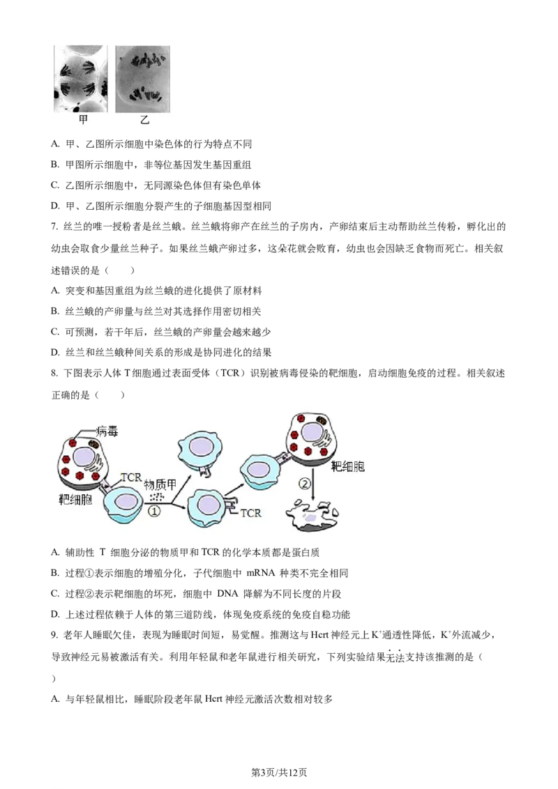 精品解析：江苏省新高考基地学校2023-2024学年高三12月月考生物试题（原卷版）_2024届江苏省新高考基地学校高三上学期第三次大联考