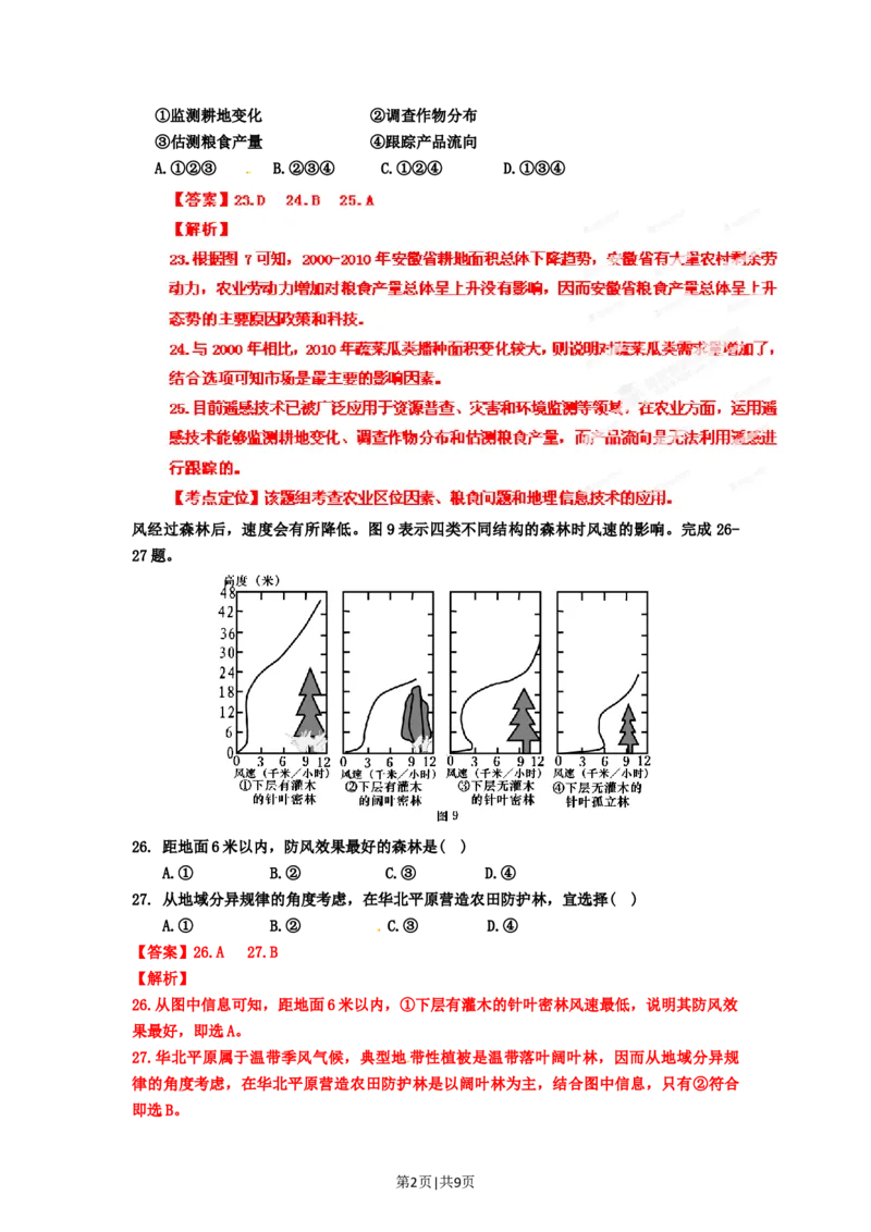 2012年高考地理试卷（安徽）（解析卷）_1.高考2025全国各省真题+答案_01.2008-2024全国高考真题（按省份分类）_1.安徽_2012-2024&middot;（安徽）地理高考真题