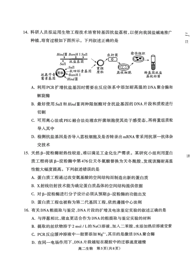 山西省吕梁市2024-2025学年高二下学期期末调研测试生物试题（含答案）_2025年7月_250707山西省吕梁市2024-2025学年高二下学期期末调研测试（全科）