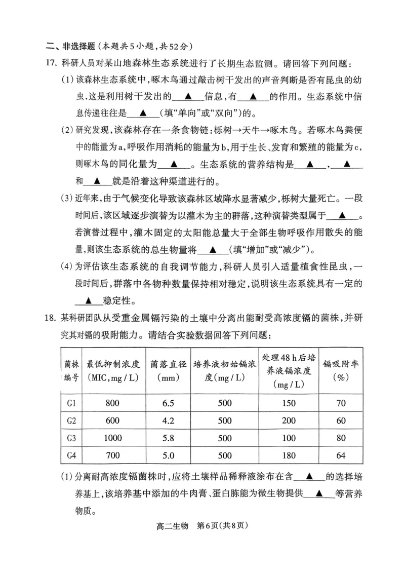 山西省吕梁市2024-2025学年高二下学期期末调研测试生物试题（含答案）_2025年7月_250707山西省吕梁市2024-2025学年高二下学期期末调研测试（全科）