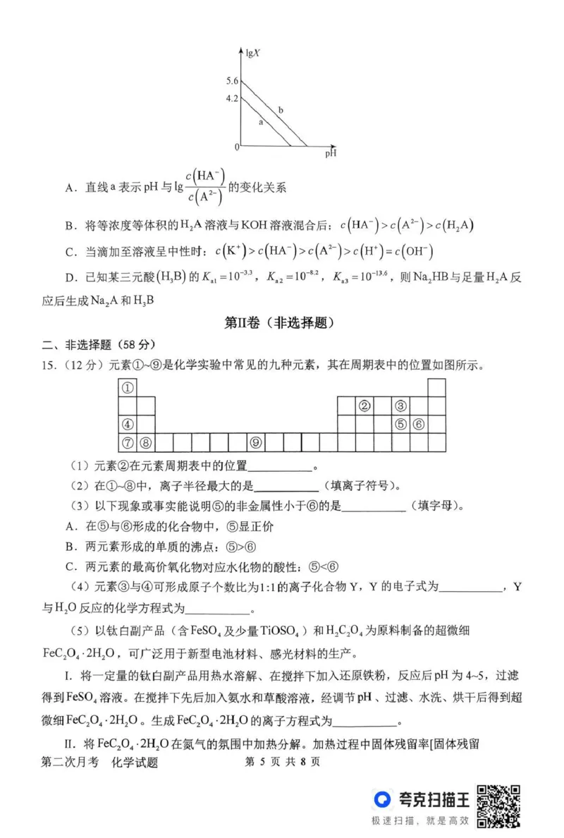南阳市第一中学校2025-2026学年高三上学期第二次月考化学_2025年12月_251208河南省南阳市第一中学校2025-2026学年高三上学期第二次月考（全科)