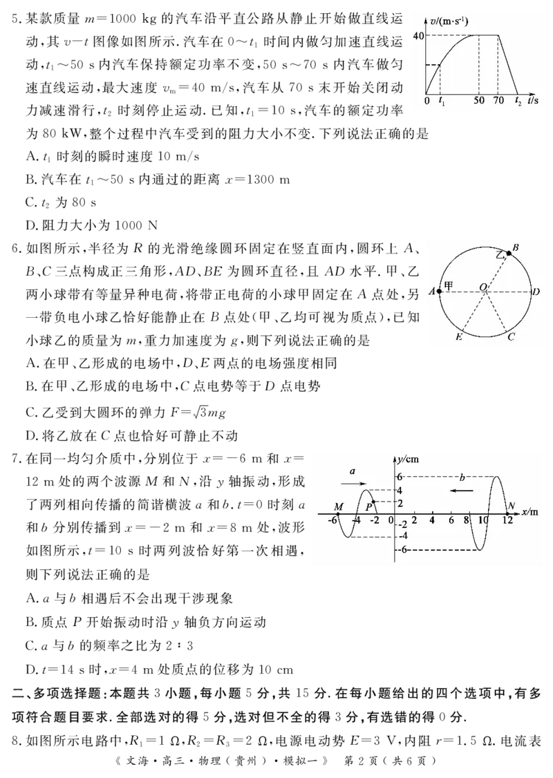 2024届湖北省黄冈八模高三模拟考试（一）物理_2024届湖北省黄冈八模高三模拟考试（一）