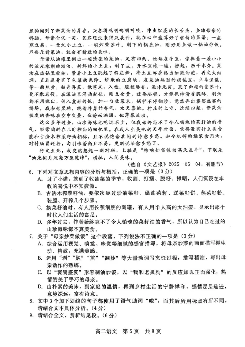 河北省NT20名校联合体2024-2025学年高二下学期期末考试语文试卷（含答案）_2025年7月_250709河北省NT20名校联合体2024-2025学年高二下学期7月期末（全科）