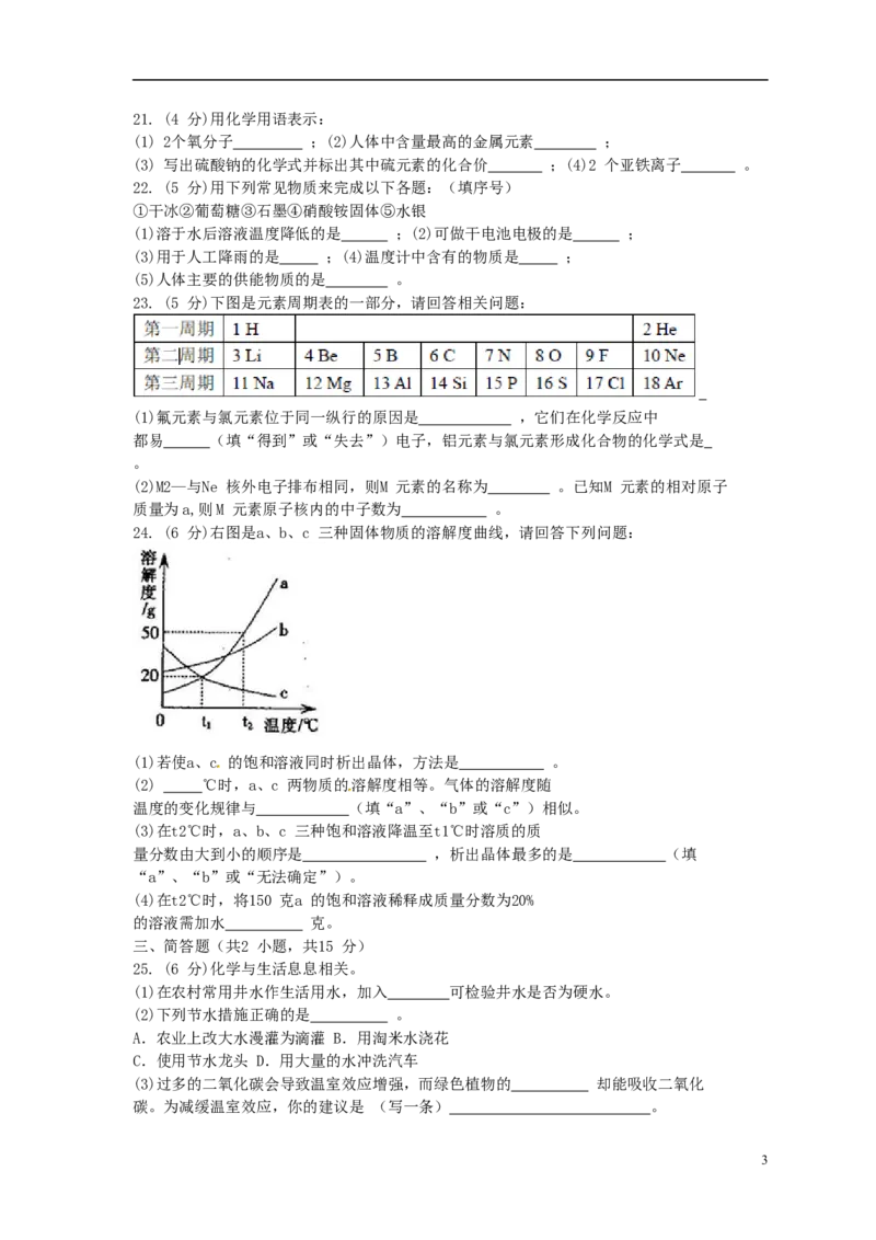 湖南省郴州市2015年中考化学真题试题（含扫描答案）_中考真题_5.化学中考真题2015-2024年_2015中考真题卷（162份）