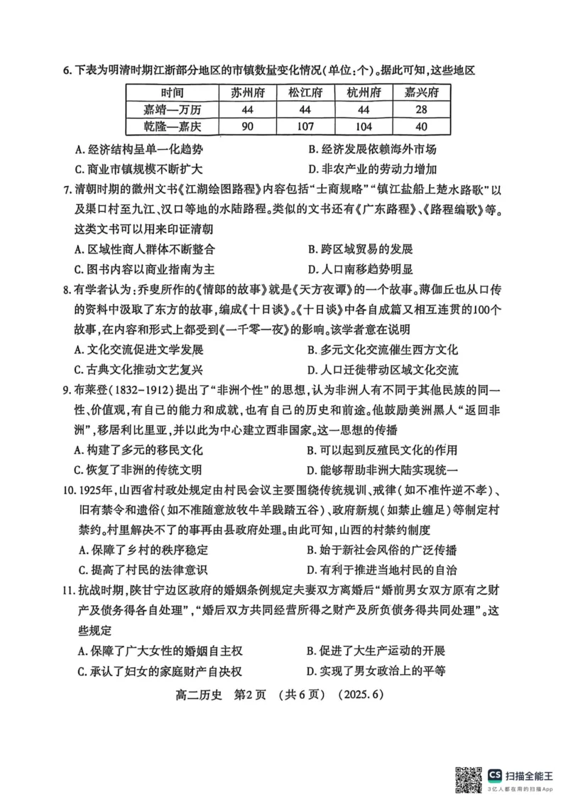 洛阳2024-2025学年6月高二质量检测-历史试卷_2025年6月_250614河南洛阳市2024-2025学年6月高二质量检测（全科）(1)