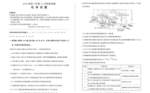 河南省百师联盟2026届高三年级11月阶段检测化学_251115河南省百师联盟2026届高三年级11月阶段检测（全科）