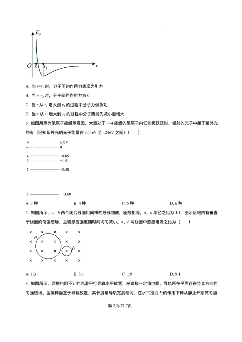 山东省威海市2024-2025学年高二下学期期末考试物理试题+答案_2025年7月_250723山东省威海市2024-2025学年高二下学期期末考试（全科）