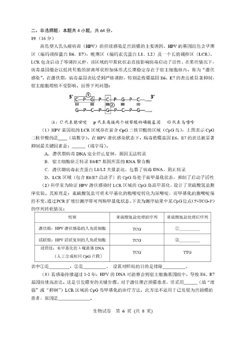 湖北省武汉市硚口区2025-2026学年高三上学期7月起点质量检测生物试卷（含答案）_2025年7月_250728湖北省武汉市硚口区2025-2026学年高三上学期7月起点质量检测（全科）_0823204624