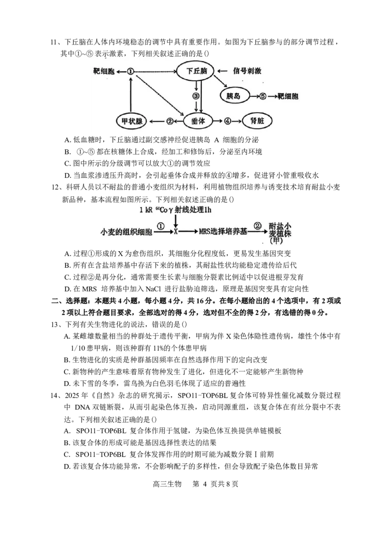 江西省景德镇市2026届高三第一次质量检测生物试卷（含答案）_251122江西省景德镇市2026届高三第一次质量检测（全科）