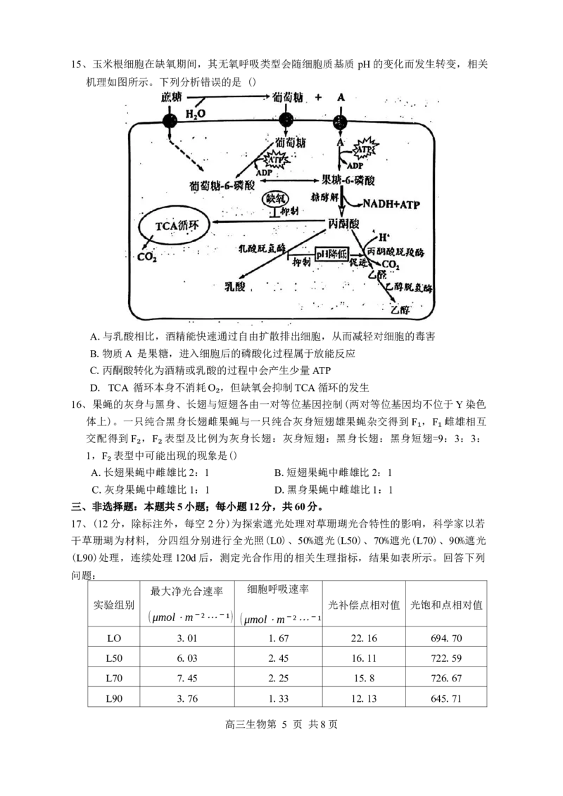 江西省景德镇市2026届高三第一次质量检测生物试卷（含答案）_251122江西省景德镇市2026届高三第一次质量检测（全科）