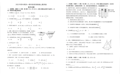 湖北省华中师大一附中2025年高考学科核心素养卷数学_2025年6月_2506042025届湖北省武汉市华中师范大学第一附属中学高三下学期核心素养卷（全科）