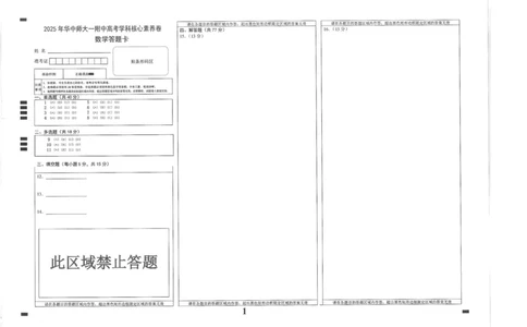 湖北省华中师大一附中2025年高考学科核心素养卷数学_2025年6月_2506042025届湖北省武汉市华中师范大学第一附属中学高三下学期核心素养卷（全科）