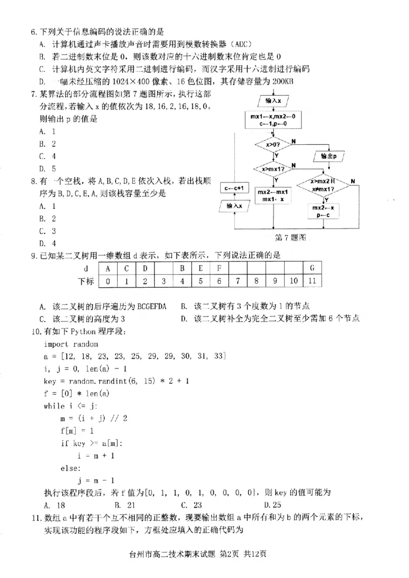 技术卷-2506台州高二期末_2025年6月_250628浙江台州市2024-2025学年高二下学期6月期末（全科）