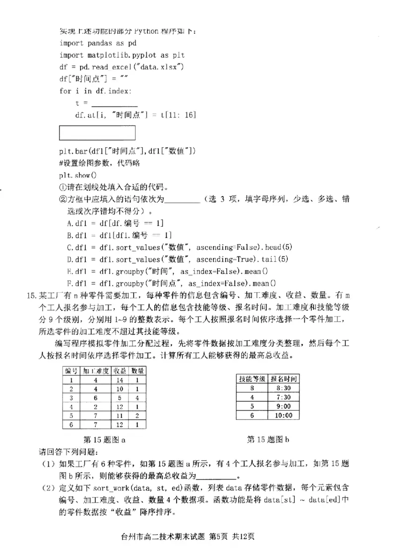 技术卷-2506台州高二期末_2025年6月_250628浙江台州市2024-2025学年高二下学期6月期末（全科）