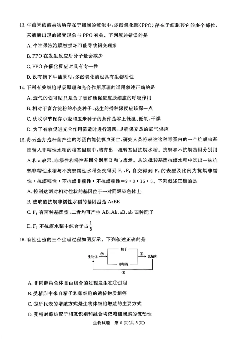 河南省青桐鸣大联考2025&mdash;2026学年高三上学期11月联考生物试卷_12026年试卷教辅资源等多个文件_251117青桐鸣大联考2025-2026学年高三上学期11月月考