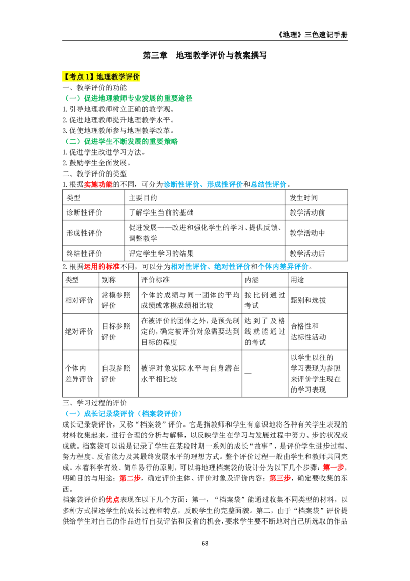 教师资格《（高中）地理》三色速记手册_4-教培资料-26年最新资料-同步更新_初中高中教资_03科三专项（进去保存报考的学科即可）_03科三初高中三色笔记（无水印版）_高中
