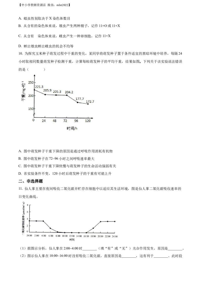 精品解析：2022年内蒙古自治区阿拉善盟生物会考试题（原卷版）_中考真题_8.生物中考真题2015-2024年_2022年全国中考生物114份14